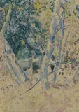View of a lake through the trees by Lawton S. Parker, oil and pencil on board, offered Mar 2013