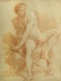 Italian School, A seated male nude, red chalk heightened with white on paper