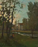 Clarence Montfort Gihon, Figures by a river, oil on canvas