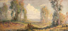 Geoffrey Holt, A glimpse of the ocean through the trees, oil on canvas