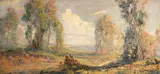 Geoffrey Holt, A glimpse of the ocean through the trees, oil on canvas