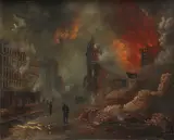 Margaret S. de Temple, The Call Building from Market Street in the aftermath of the 1906 earthquake, oil on canvas