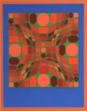 Victor Vasarely, Untitled (Helios Blue with Circle), c. 1970, Color screenprint on wove paper