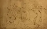 called Raphael Raffaello Sanzio, Battle scene with prisoners being pinioned, pen and brown ink on paper