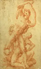 Italian School, Figures wrestling a serpent, red chalk on paper