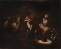 Pietro Ricchi, A man smoking a pipe and a woman holding a candle, oil on canvas