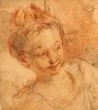 Jean-Antoine Watteau, Head of a young girl, red and black chalk on paper