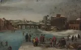 Flemish School, A pig market in winter, oil on copper