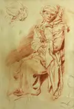 Cornelis Pietersz. Bega, A study of a seated figure, red chalk on paper