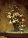 A still life with marguerites and other flowers in a glass vase by French School, oil on canvas, offered Jan 2013
