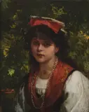 Charles Louis Müller, A demure beauty, oil on canvas