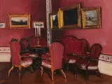 Hungarian School, A drawing room interior, thought to be at Gödöllo Palace, Budapest, oil on board laid down on board