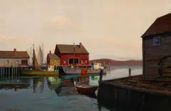 Hjalmar Amundsen, Fishing boats, oil on canvas
