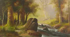 Forrest stream by A. D. M. Cooper, 1921, oil on canvas affixed to board, offered Jan 2013