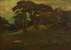 Charles Dickman, Cypress on rolling hills, oil on canvas