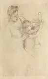 Mary Cassatt, Looking into the Hand Mirror (No. 2) (B. 202), 1905, Drypoint on laid paper, a posthumous impression