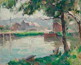 John Fulton Folinsbee, Mill by the River, Summer, oil on canvas