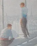 Rinaldo Cuneo, Two construction workers overlooking Paris with the Eiffel Tower in the distance