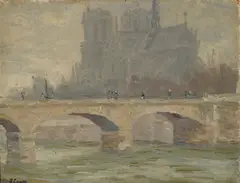 View of Notre Dame, Paris by Rinaldo Cuneo, oil on canvas affixed to board, sold Nov 2013