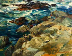 Fishermen by Maurice Logan, oil on canvas board, sold Nov 2013