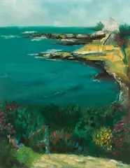 Rita Hoffman Shulak, Tides in at Bird Rock, La Jolla, California, oil on canvas