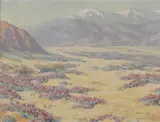 Benjamin Brown, California desert wildflowers with mountains beyond, oil on canvas