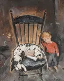 Philip Latimer Dike, Nothing so fine as a black and white dog, oil on masonite