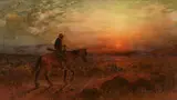 Henry Raschen, Apache on horse returning home, oil on canvas