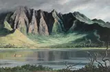 Lloyd Sexton, Jr., Mountains and lake, Hawaii, oil on canvas