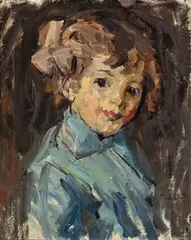 Portrait of a young girl in blue by Joseph Raphael, oil on paperboard, offered Aug 2013