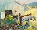Wagon team and barn by Selden Connor Gile, oil on canvas, sold Aug 2013