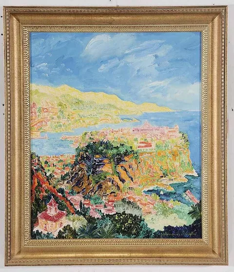 Johannes Schiefer, View of the Italian Coast, oil on canvas board