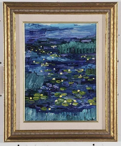 Johannes Schiefer, Evening Lily Pads, oil on canvas