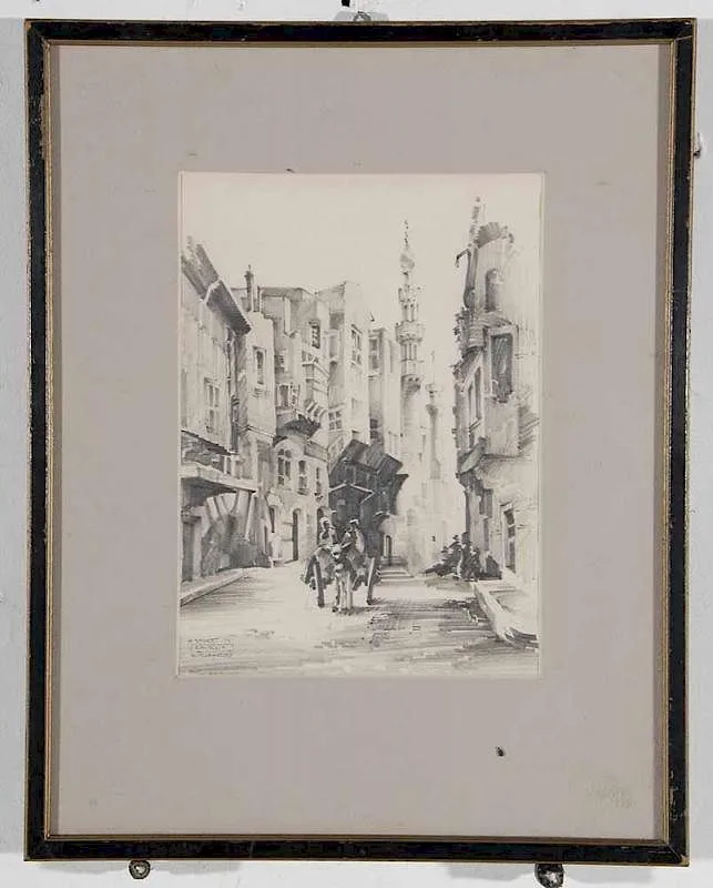 R. Blakeney, Street in Cairo, graphite on paper