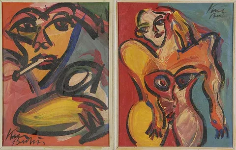 Peter Kiel, two abstract figural compositions, both signed "Kiel Berlin, both oil on canvas