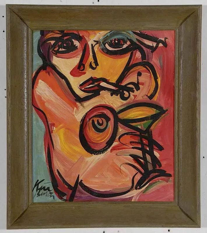 smoker with a martini by Peter Kiel, oil on canvas, sold Dec 2016