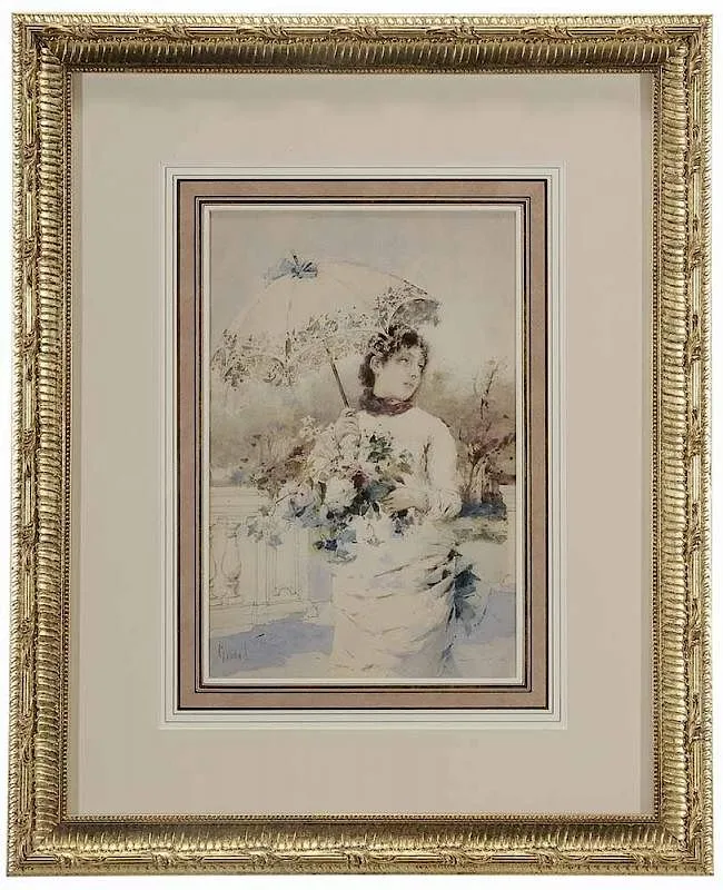 Francesco Gamba, Woman with Parasol, watercolor on paper