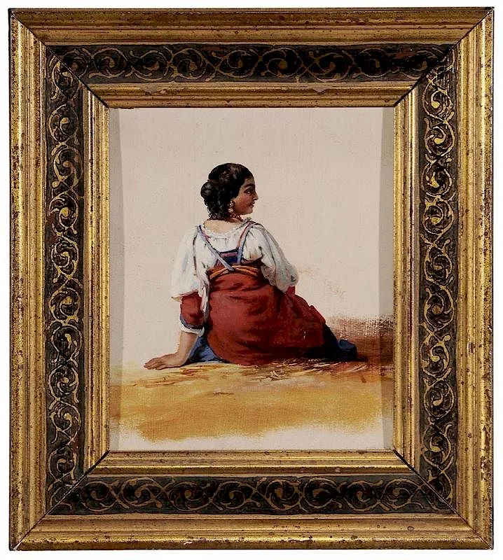 John Gadsby Chapman, Seated Italian Woman, estate stamp verso #JGCE-41, oil on paper laid on card