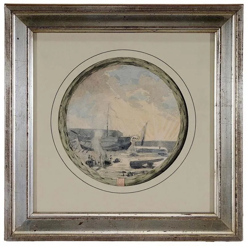 Sunrise in Shipyard by Thomas Sully, watercolor on paper, sold May 2016