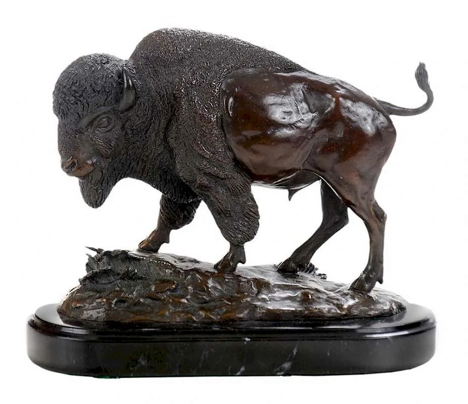 Bruce Brady, High Plains Buffler, patinated bronze on black marble base