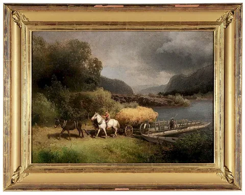 Hermann Herzog, Team Crossing McCall's Ferry, oil on canvas