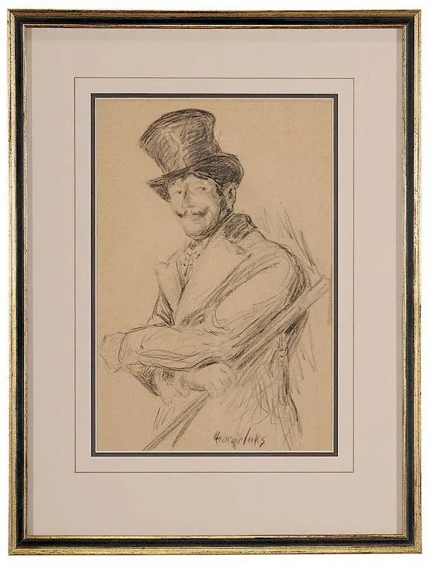 George Luks, Otis Skinner as Col. Philippe Bridau in "The Honor of the Family", a preliminary sketch for the painting executed in 1919 and held by the Phillips Collection, crayon on cream paper