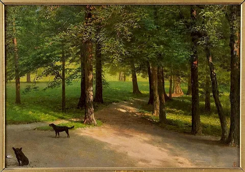 Albert Bierstadt, Irvington Woods, oil on paper