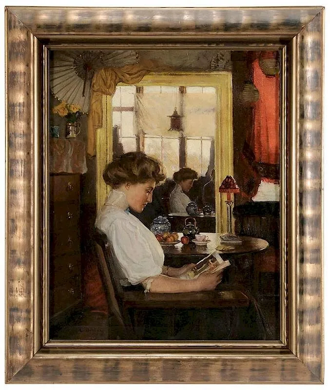 Harold C. Dunbar, Woman Reading, 1909, oil on canvas