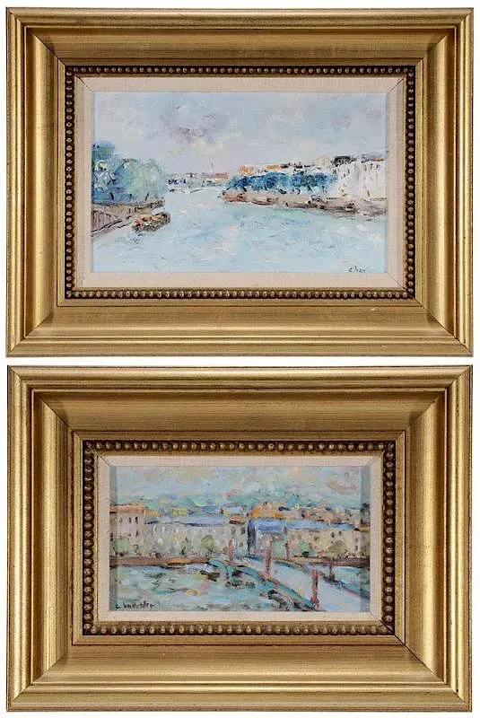 Christine Baechler, Two Views of the Seine, Paris, both signed "C.Baechler, oil on canvas