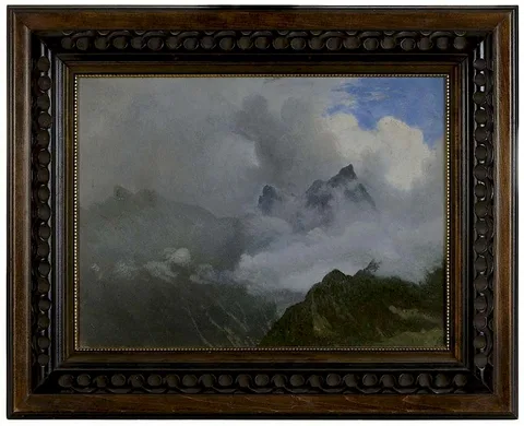 Albert Bierstadt, Cloud-break in Mountain Peaks, oil on paper