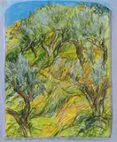 Brian Bourke, Olive Trees, Andalucia, Mixed media on paper