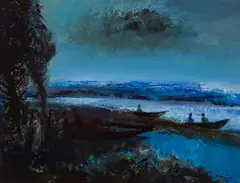 Waiting by Daniel O'Neill, Oil on board, sold May 2025