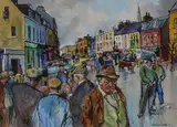 Kenneth Webb, Market Day, Clifden, Watercolour and mixed media