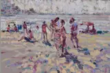 Arthur K. Maderson, Figures Against Evening Light, Sea Front, Pastel